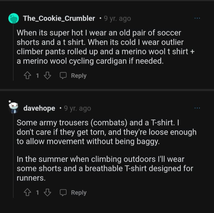 What to wear to rock climbing - Reddit review
