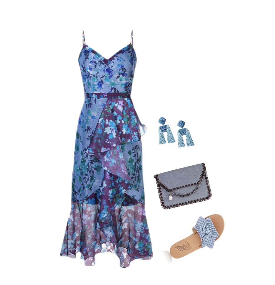 Flowy floral dress sandals outfit to wear to a winery