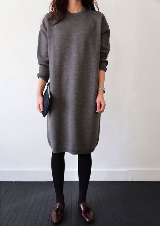 Sweater dress with loafers outfit idea