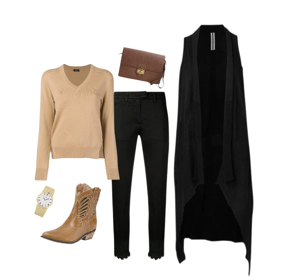 Pullower black pants jacket boots outfit to wear to a winery