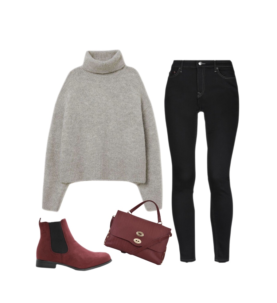 Turtleneck sweater black jeans booties autumn outfit to wear to a winery