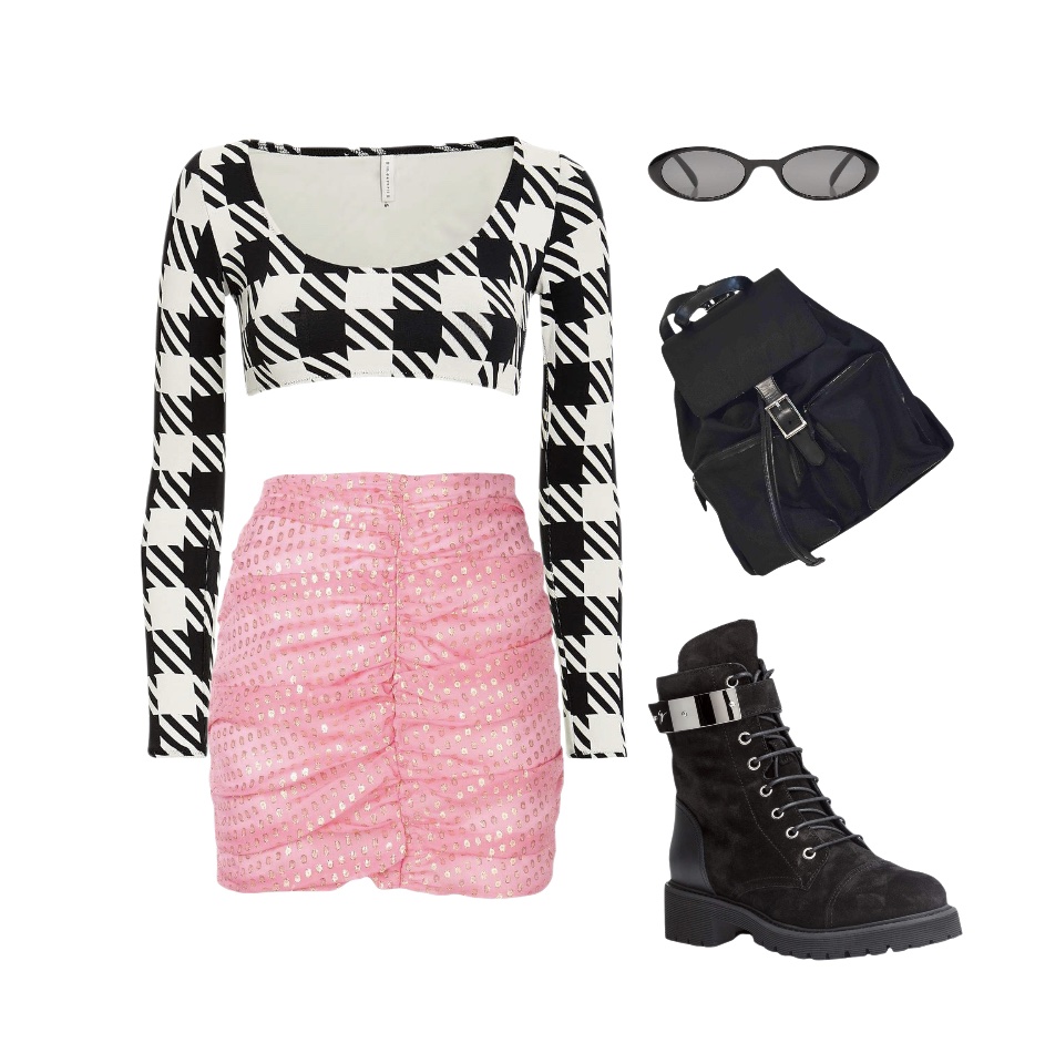 Crop top tight pink skirt combat boots baddie outfit idea