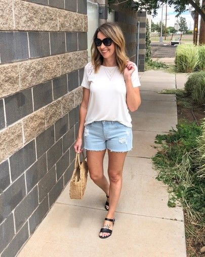 Jean shorts white top sandals clothes to wear to a winery