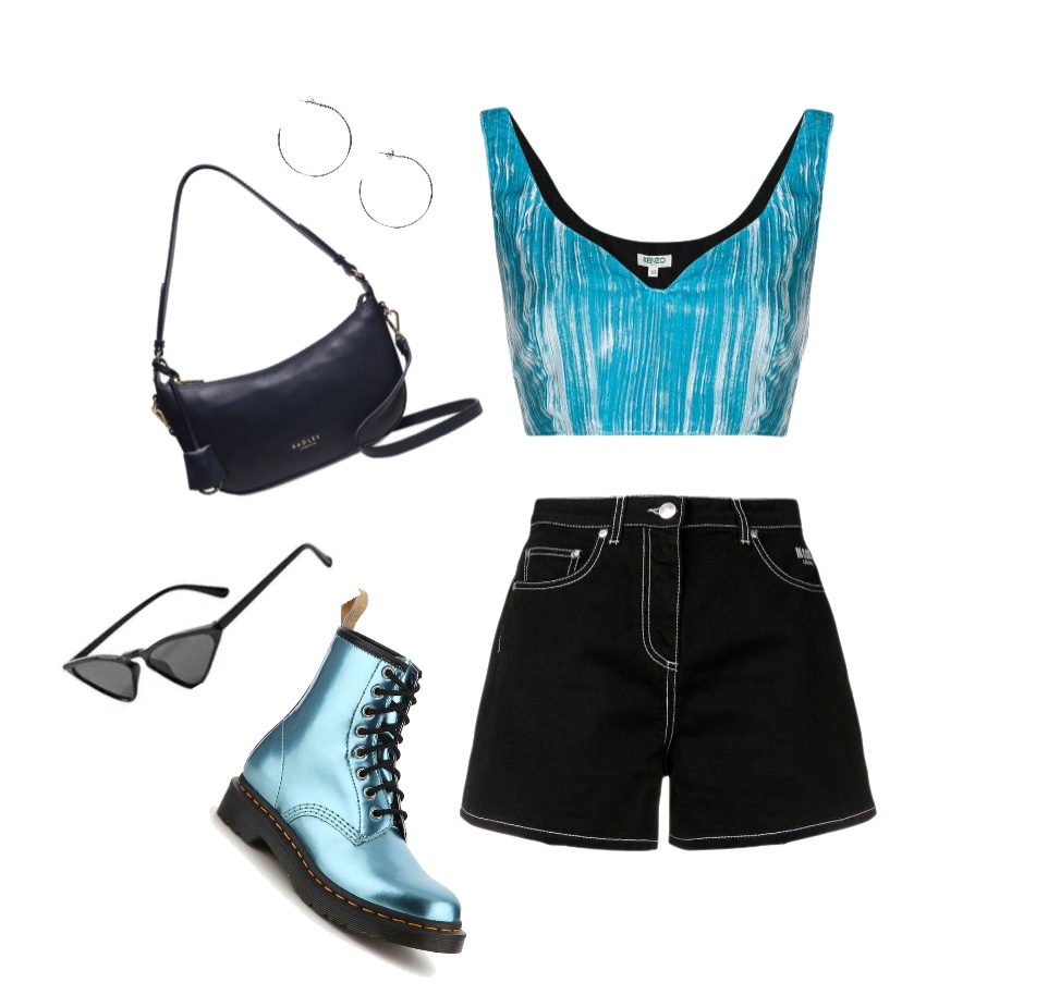 Black jean shorts sleeveless crop top neon blue combat boots baddie outfit idea