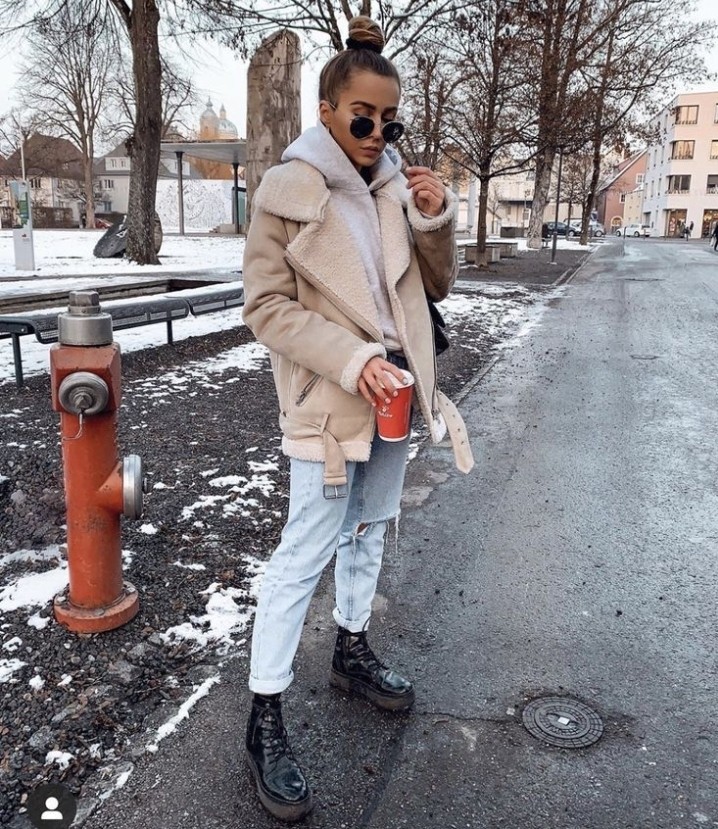 Aviator jacket ripped jeans combat boots baddie winter outfit idea