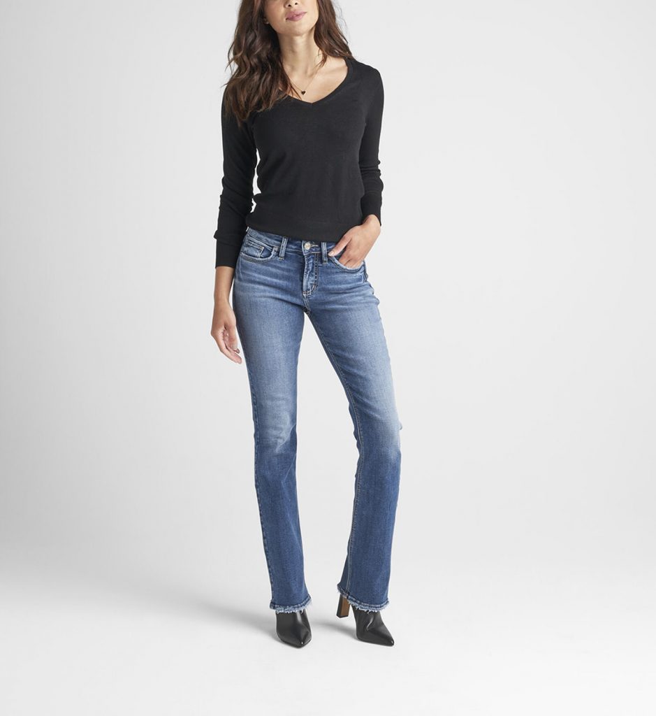 Suki Mid Rise Slim Bootcut Jeans for rectangle shape