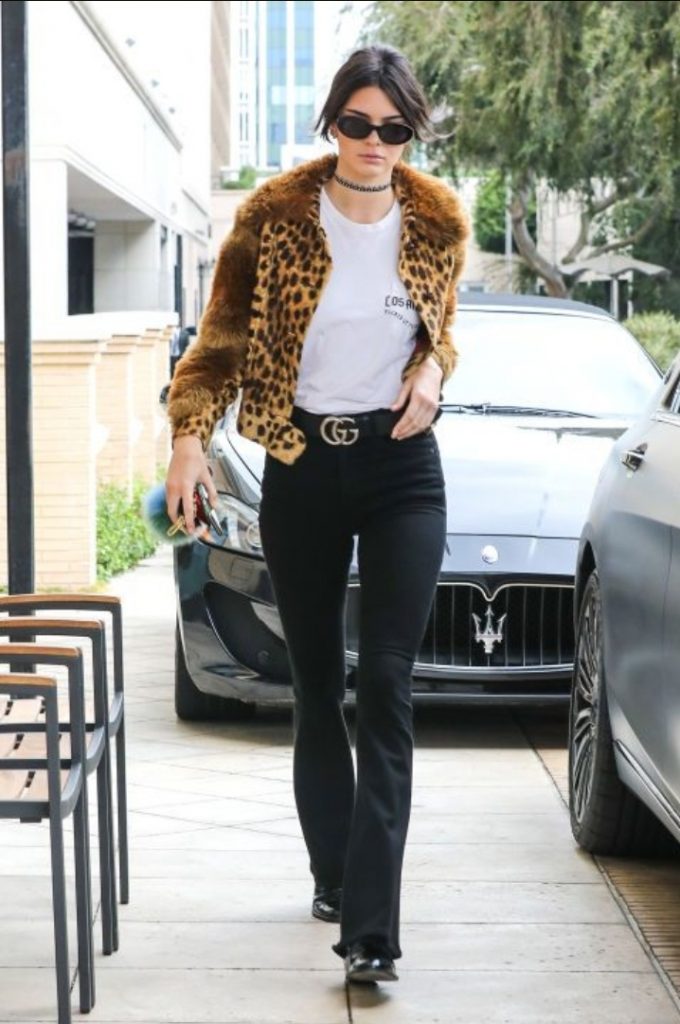 Black jeans fur jacket Gucci belt outfit Pinterest