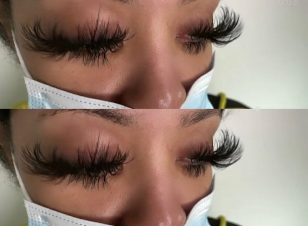 Messy and tangled eyelashes bad lash extensions example