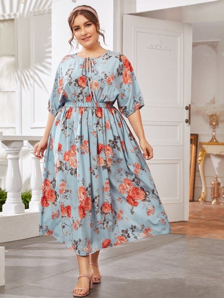 Floral A-line maxi dress for plus-size apple body shape