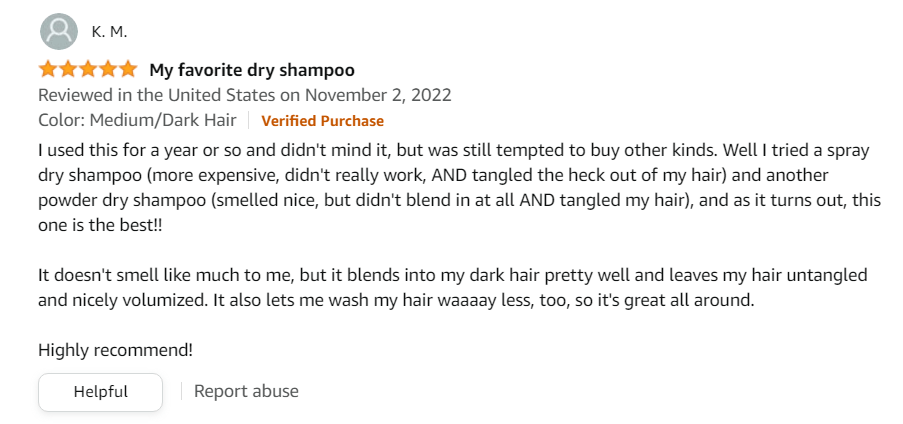 Drop Dead Gorgeous Non Aerosol Dry Shampoo positive customer review
