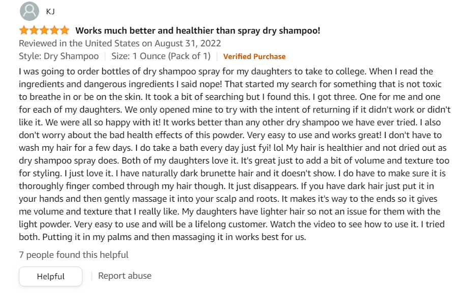 Hair Dance Dry Shampoo Powder positive customer review