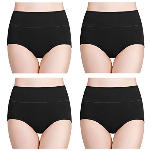 wirarpa Women's Soft Cotton Underwear High Waisted Briefs Ladies Comfort Breathable Panties Underpants Black 4 Pack Size XS