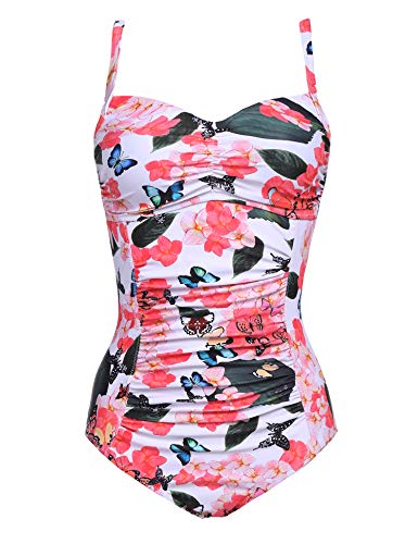 Ekouaer Women's Elegant One Piece Swimdress Floral Colorful Swimsuit(PAT 3,Large)