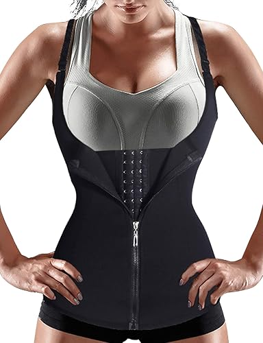 Nebility Women Waist Trainer Corset Zipper Vest Body Shaper Cincher Tank Top with Adjustable Straps