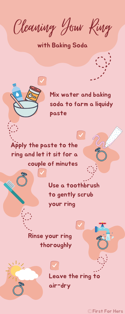 Cleaning a ring with baking soda paste step-by-step process First For Hers